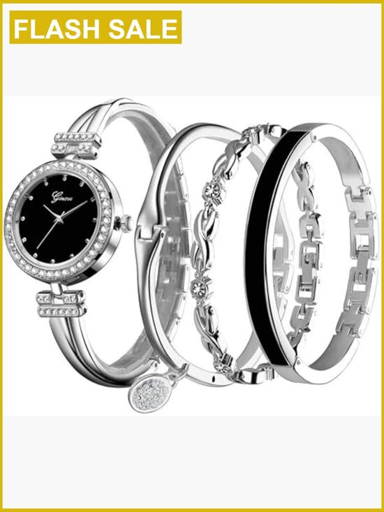 Four-Piece Analog Quartz Wrist Watch Set with Crystal Bangle  display picture 2